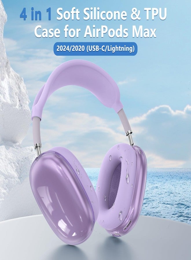 Polislime 【4 in 1】Protective Kit for AirPods Max Case Cover, Clear TPU Ear Cups Cover + Silicone Ear Pads Case + Headband Covers, Transparent Silicone Accessories for Apple AirPods Max USB-C (2024/2020), Purple - Image 2